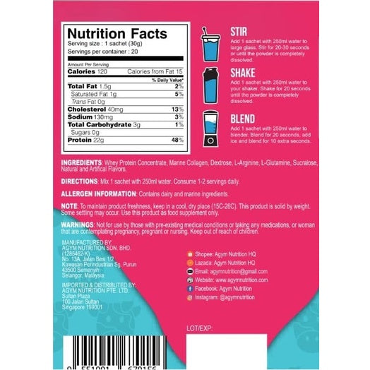 [AGYM NUTRITION] VENUS WHEY PROTEIN - for Ladies 600g 20Sachets, + Collagen Fit Body Muscle