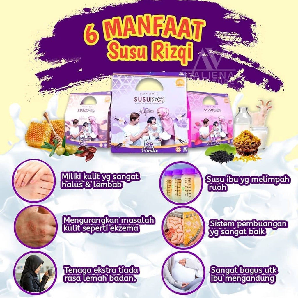 [MAMADIL] SUSU RIZQI Coklat Vanila Kurma Strawberi Sesuai untuk semua seawal 2 tahun & bantu ibu hamil