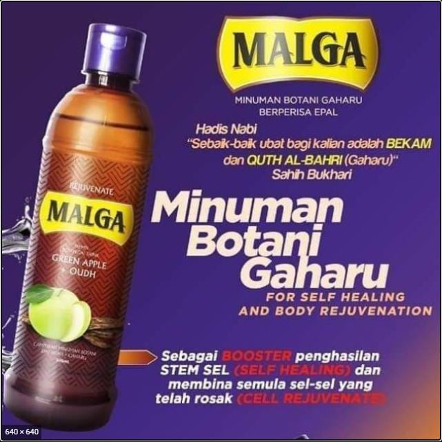 [MALGA] MALGA BOTANI 500ml Minuman Botanikal Gaharu Hydrosol Dengan Rasa Epal Stevia