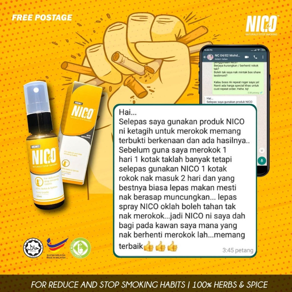 NICO HERBS herba natural Spray NICO Berhenti Merokok stop smoking Original 100% 30ml