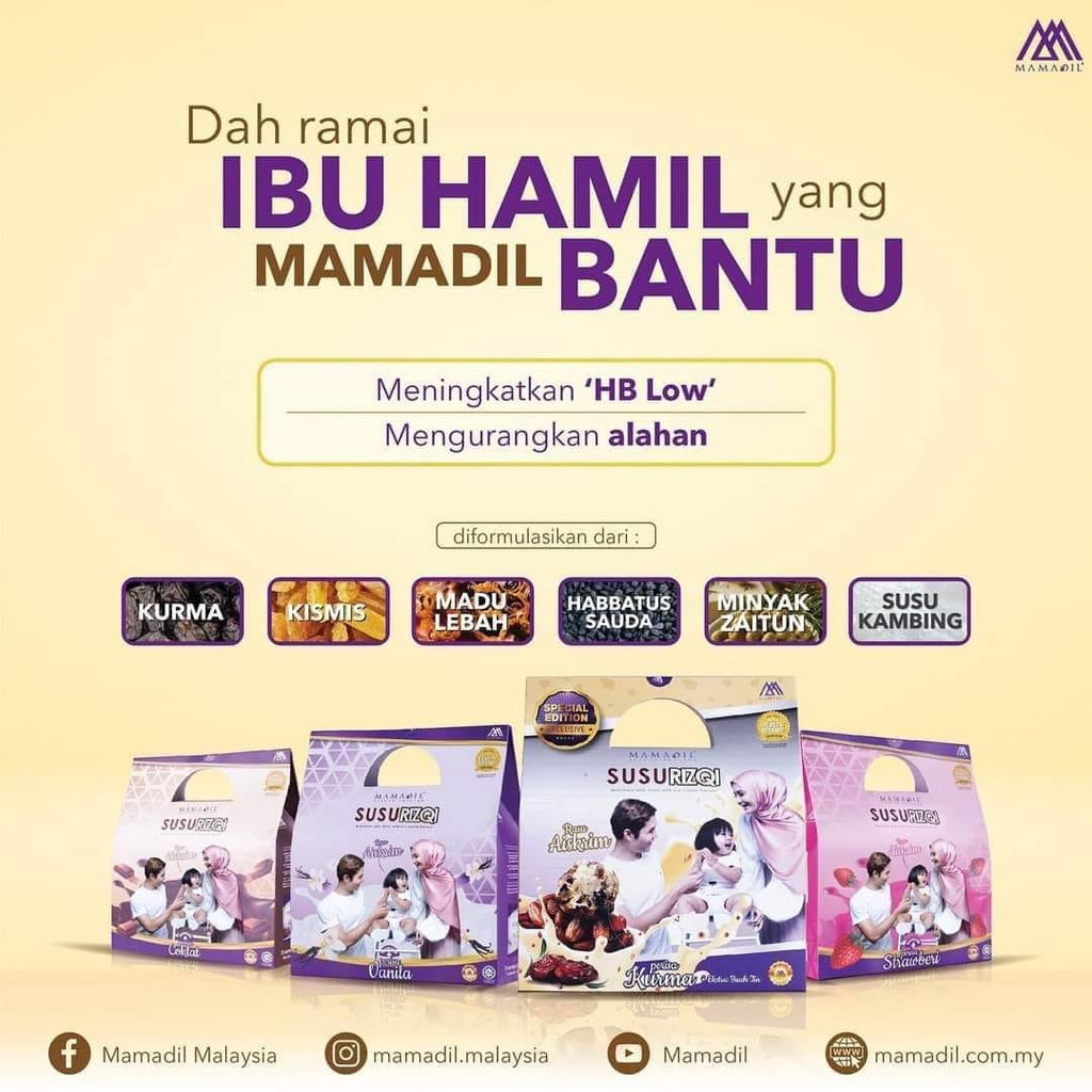 [MAMADIL] SUSU RIZQI Coklat Vanila Kurma Strawberi Sesuai untuk semua seawal 2 tahun & bantu ibu hamil