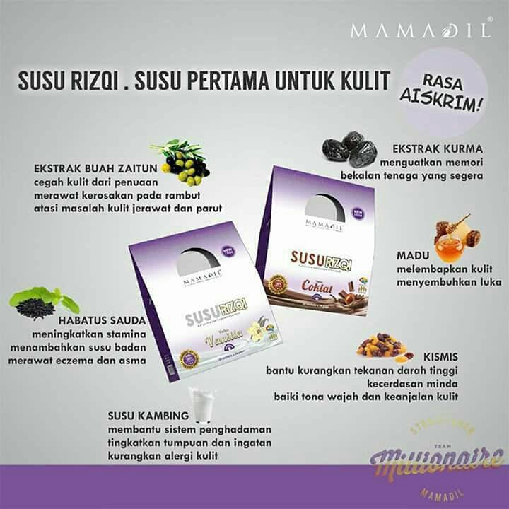 [MAMADIL] SUSU RIZQI Coklat Vanila Kurma Strawberi Sesuai untuk semua seawal 2 tahun & bantu ibu hamil