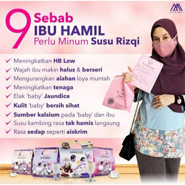 [MAMADIL] SUSU RIZQI Coklat Vanila Kurma Strawberi Sesuai untuk semua seawal 2 tahun & bantu ibu hamil