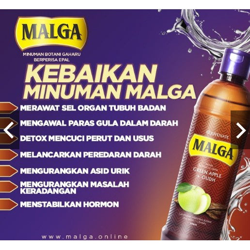 [MALGA] MALGA BOTANI 500ml Minuman Botanikal Gaharu Hydrosol Dengan Rasa Epal Stevia