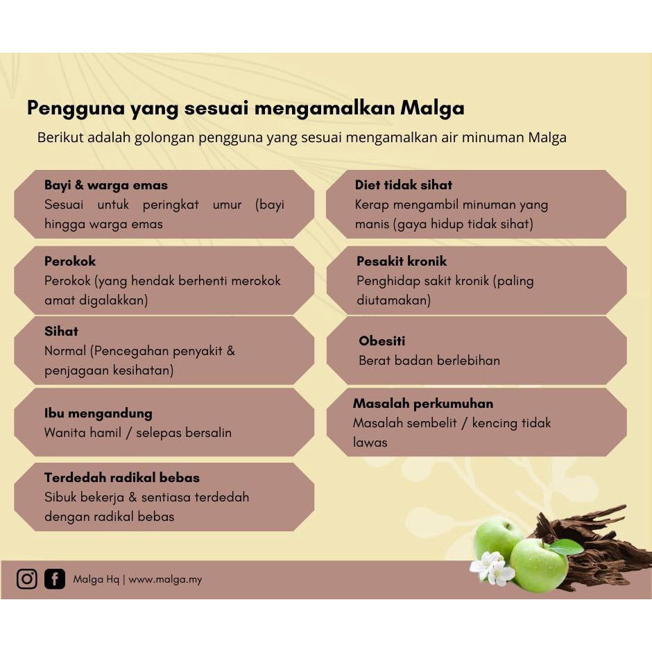[MALGA] MALGA BOTANI 500ml Minuman Botanikal Gaharu Hydrosol Dengan Rasa Epal Stevia