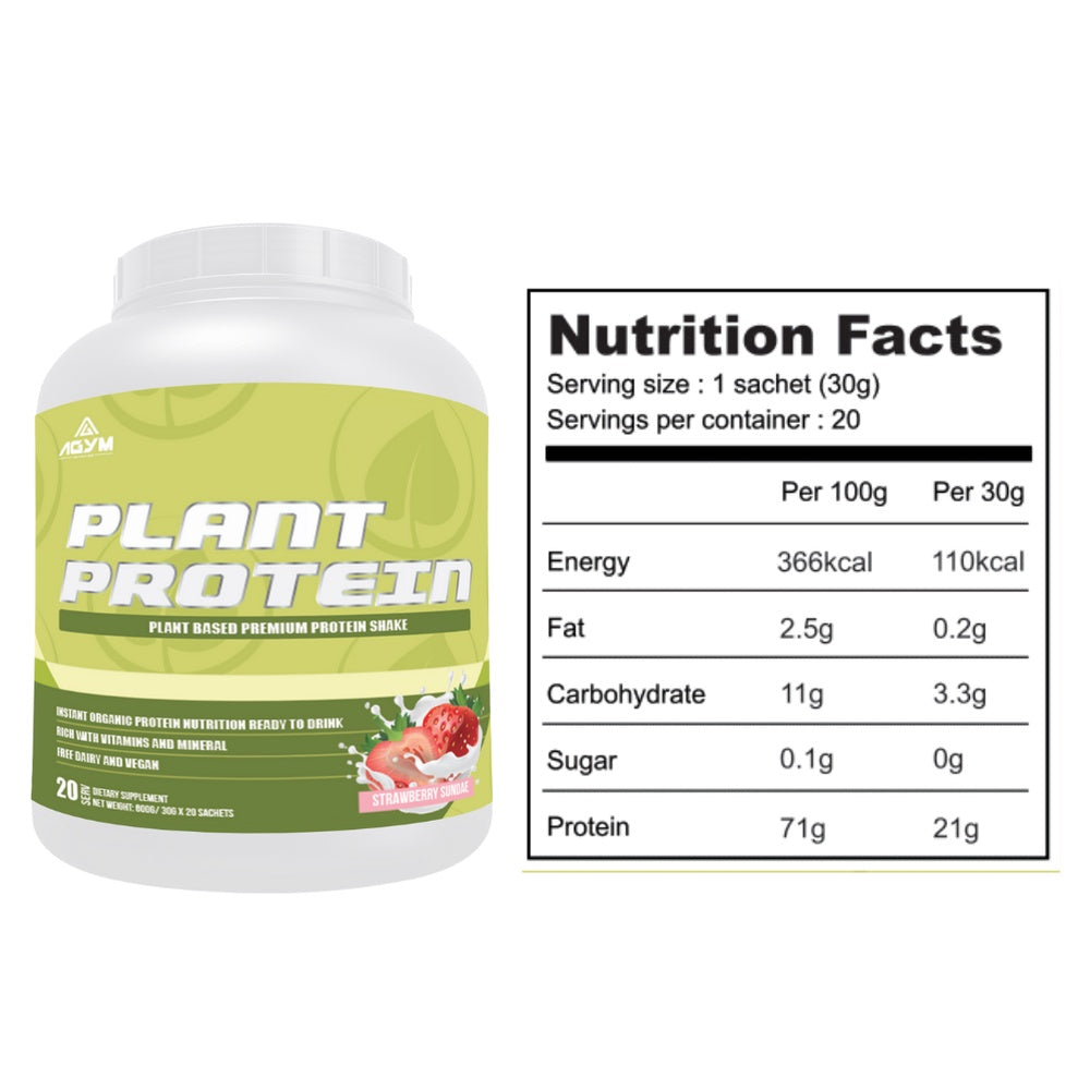 [AGYM NUTRITION] Premium Plant Protein 100% Vegan Halal 600g Strawberry Post Workout