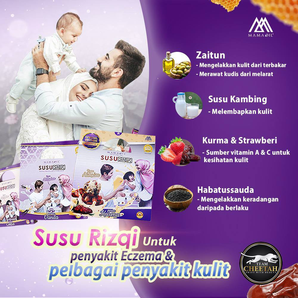 [MAMADIL] SUSU RIZQI Coklat Vanila Kurma Strawberi Sesuai untuk semua seawal 2 tahun & bantu ibu hamil