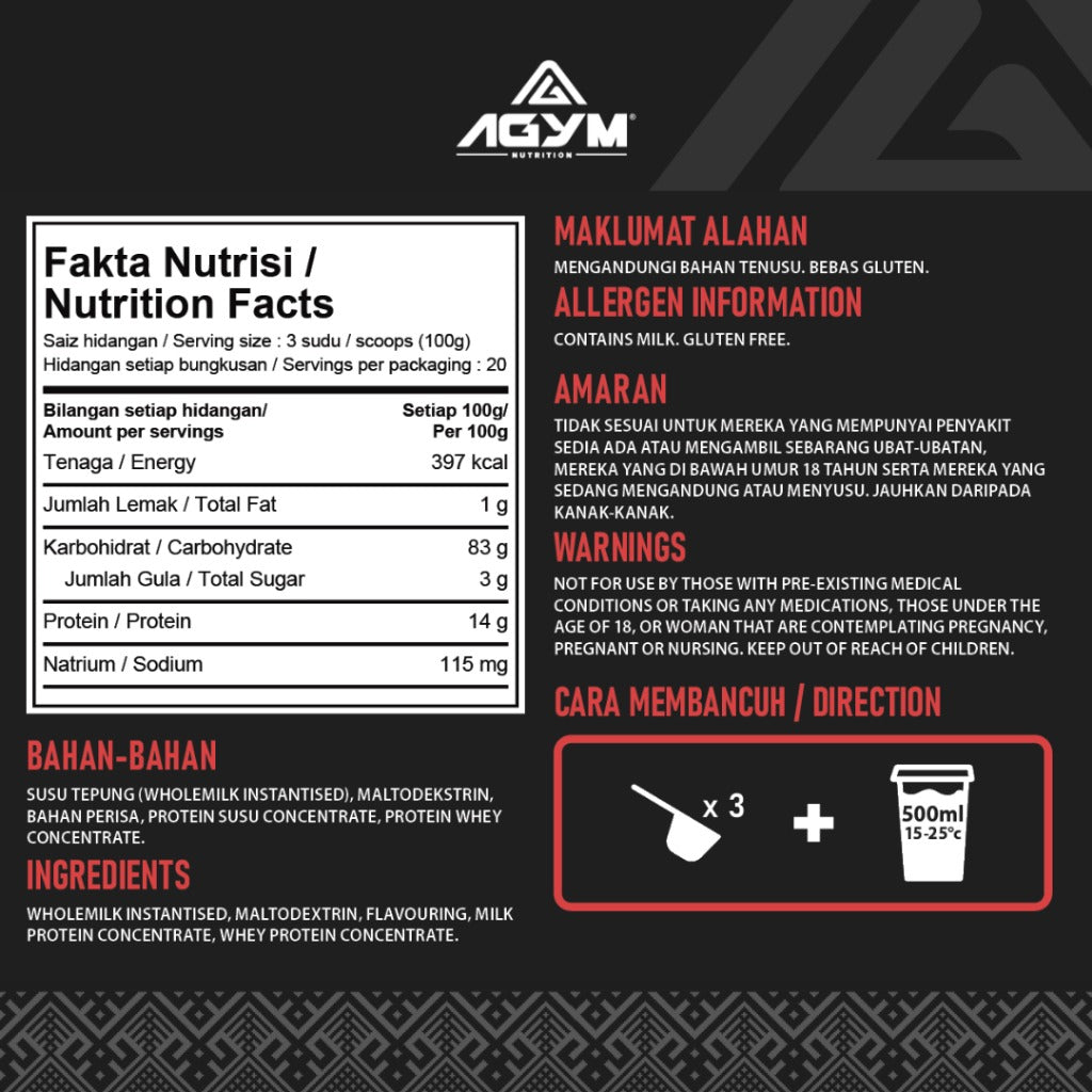 [AGYM NUTRITION] TITAN MASS-Z - HALAL- Weight Mass Gainer 2kg - 20servings After meal