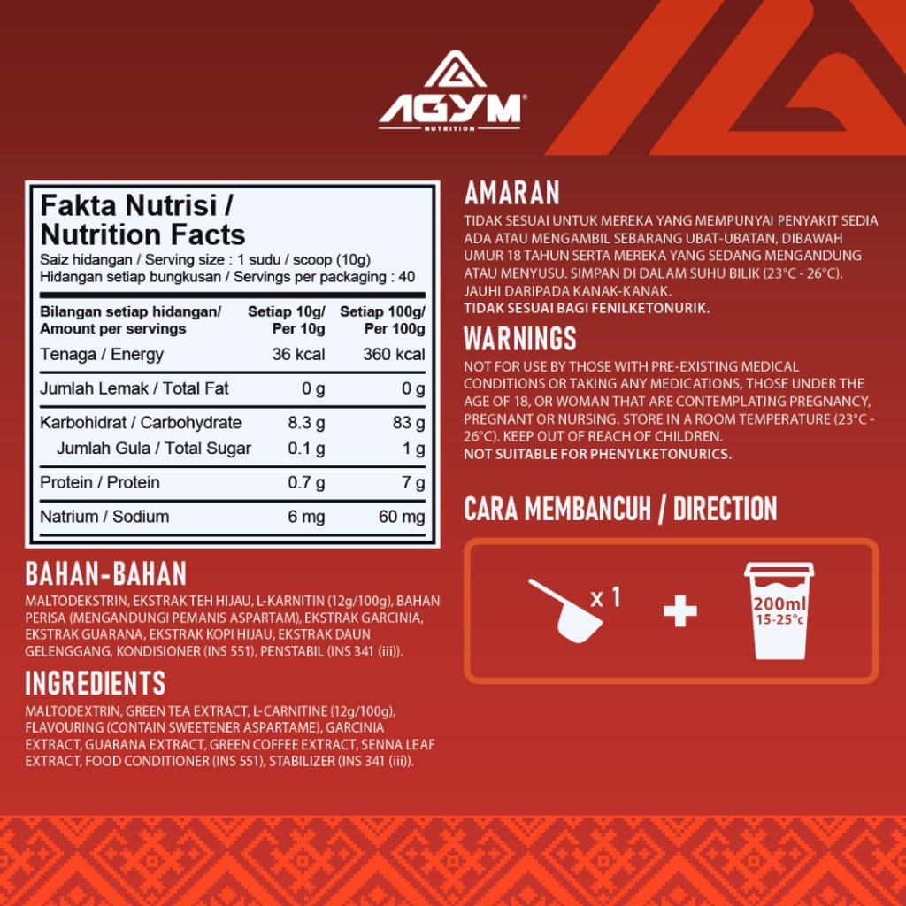 [AGYM NUTRITION] Titan Burn B-URNZ Burn Fat Burner HALAL PRE-WORKOUT 300g 30 servings