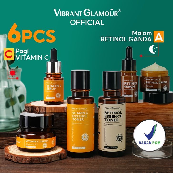 [FULL SET] [VIBRANT GLAMOUR] Retinol Vitamin C Face Cream Serum Essence Toner Set Anti-aging Whitening