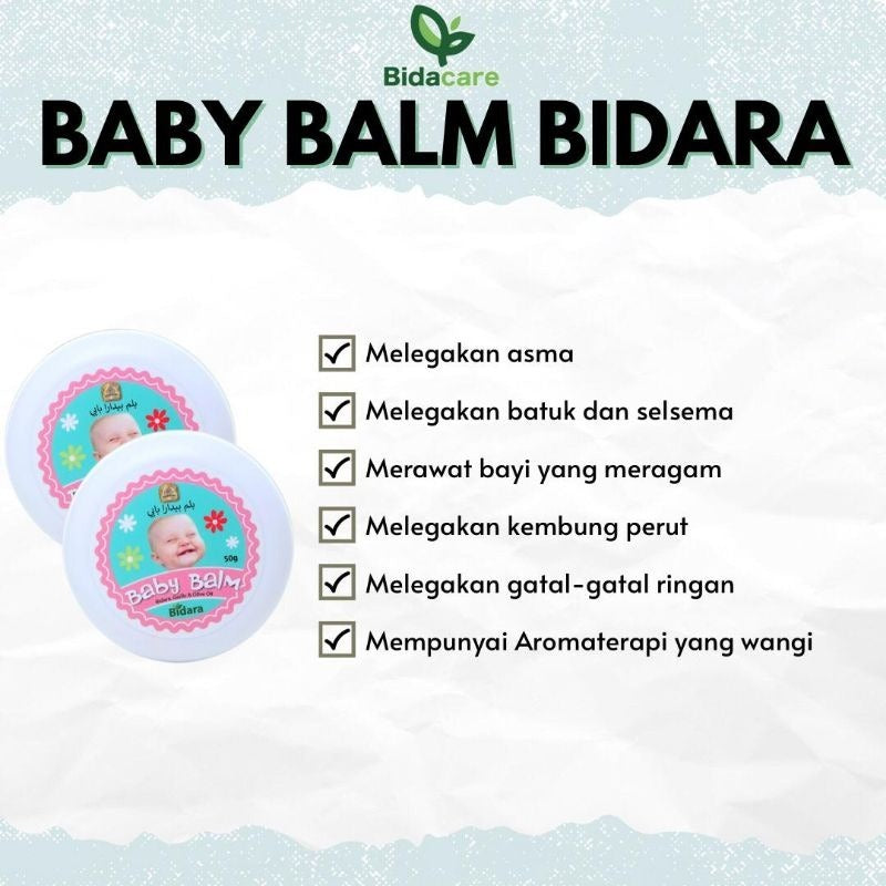 [BIDACARE] BABY BALM BIDARA AROMATHERAPY Bayi Anak Meragam Kembung Selsema Kahak 50g