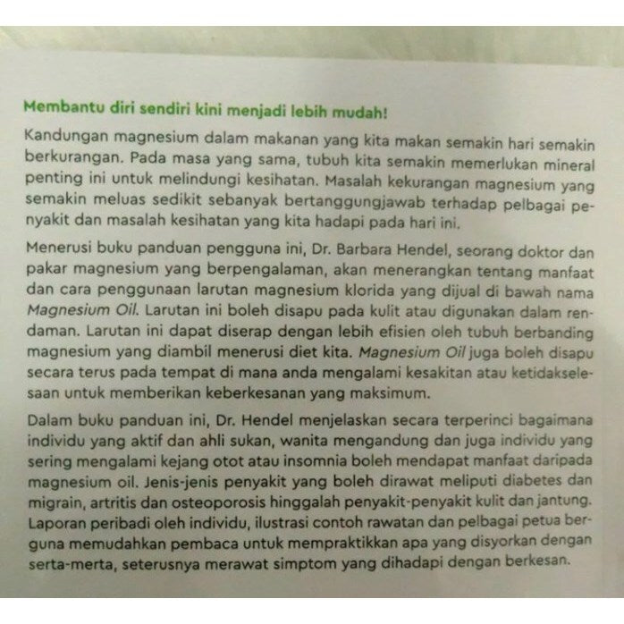 [ELEMENTZ] Buku Magnesium Oil Panduan Pengguna Oleh Dr. Barbara Hendel versi Bahasa Melayu
