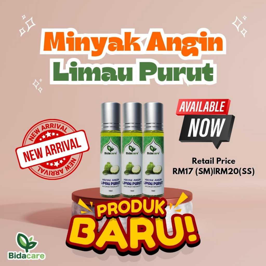 [BIDACARE] MINYAK ANGIN LIMAU PURUT Roll On 10ml Harum Lega loya pening kepala kembung