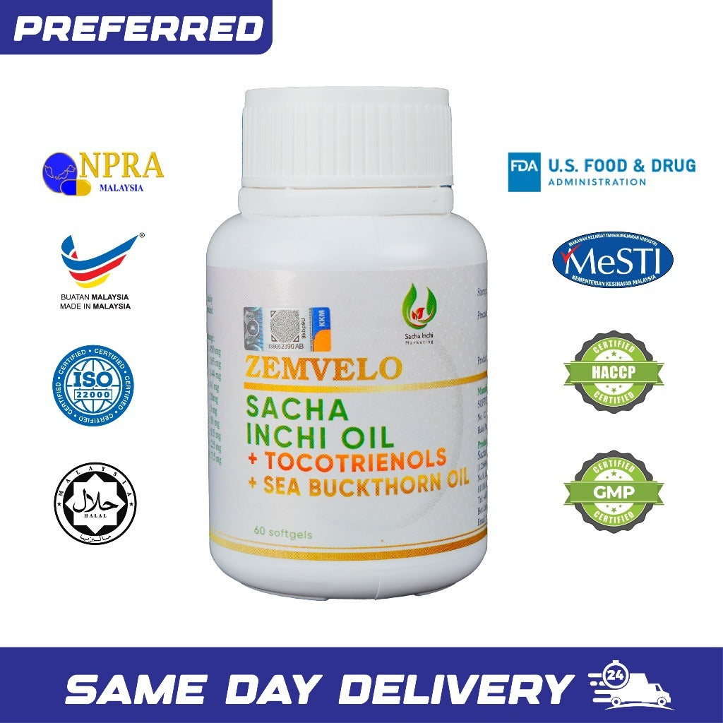 [ZEMVELO] SACHA INCHI SOFTGEL 120 520mg | SEABUCKTHORN OIL | TOCOTRIENOL Vitamin E