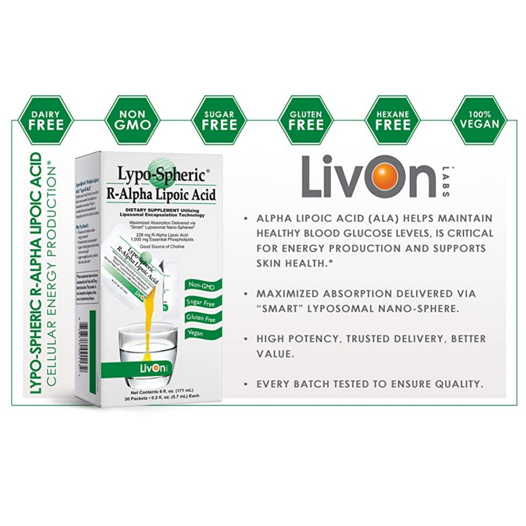 [LIVON LABS] Lypo-Spheric Liposomal R-ALPHA LIPOIC ACID Cellular energy support MADE IN USA