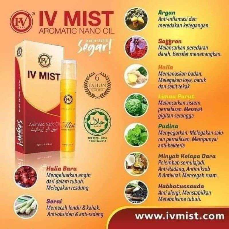 [IVMIST] VIEMIS IV MIST IVMIST AROMATIC NANO OIL TERAPI PENAWAR 100% HERBA RESDUNG MIGRAIN SAKIT GIGI