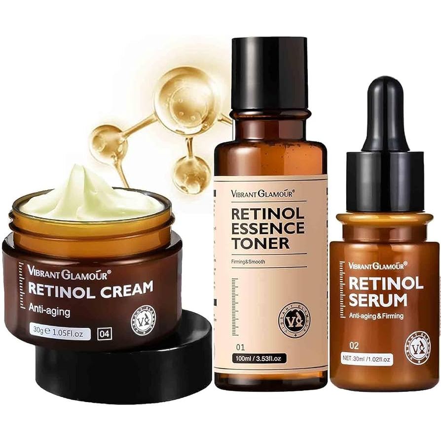 [FULL SET] [VIBRANT GLAMOUR] Retinol Vitamin C Face Cream Serum Essence Toner Set Anti-aging Whitening
