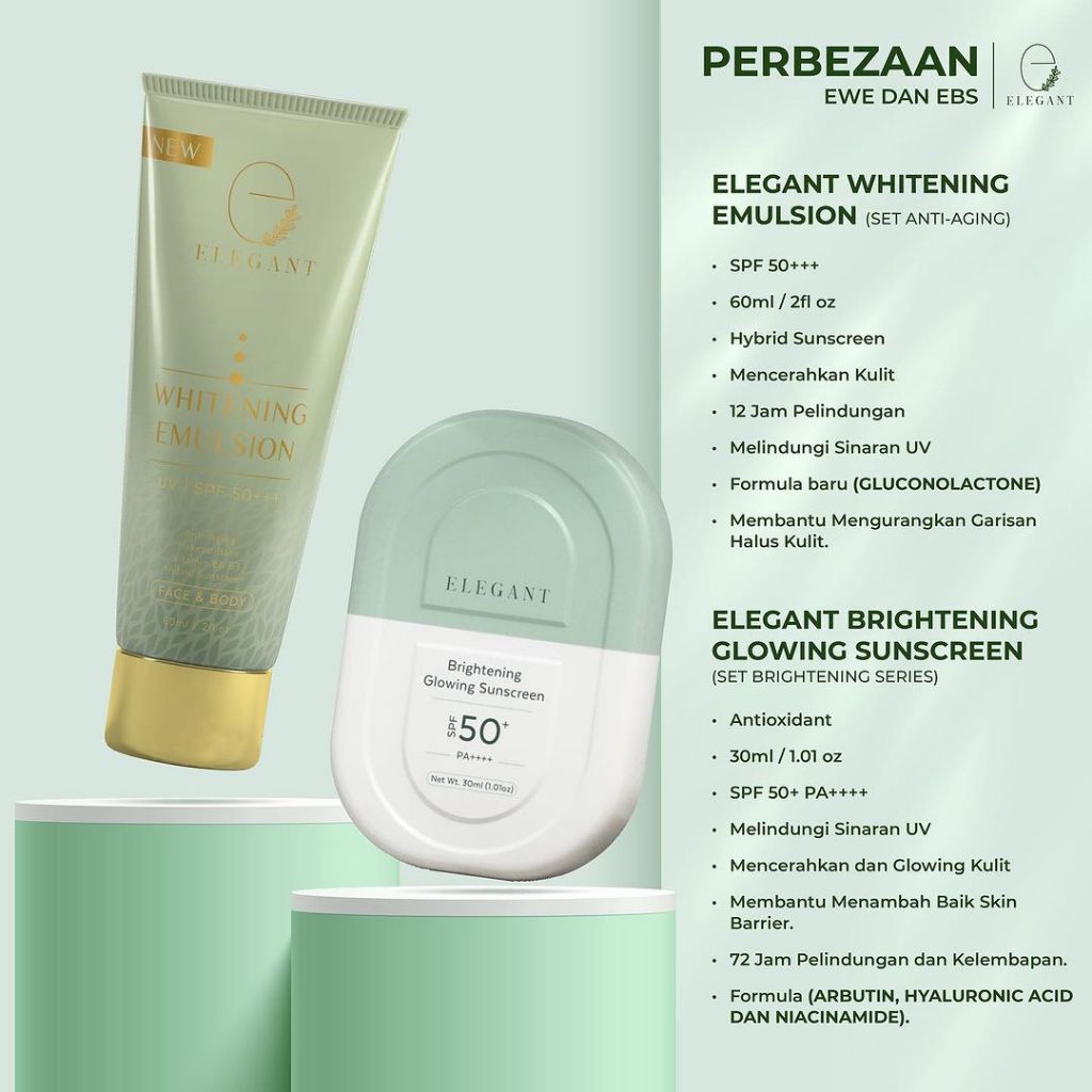 [ELEGANT] WHITENING EMULSION EWE SUNSCREEN SPF50++ 60ml | EBS Brightening Glowing Sunscreen 30ml
