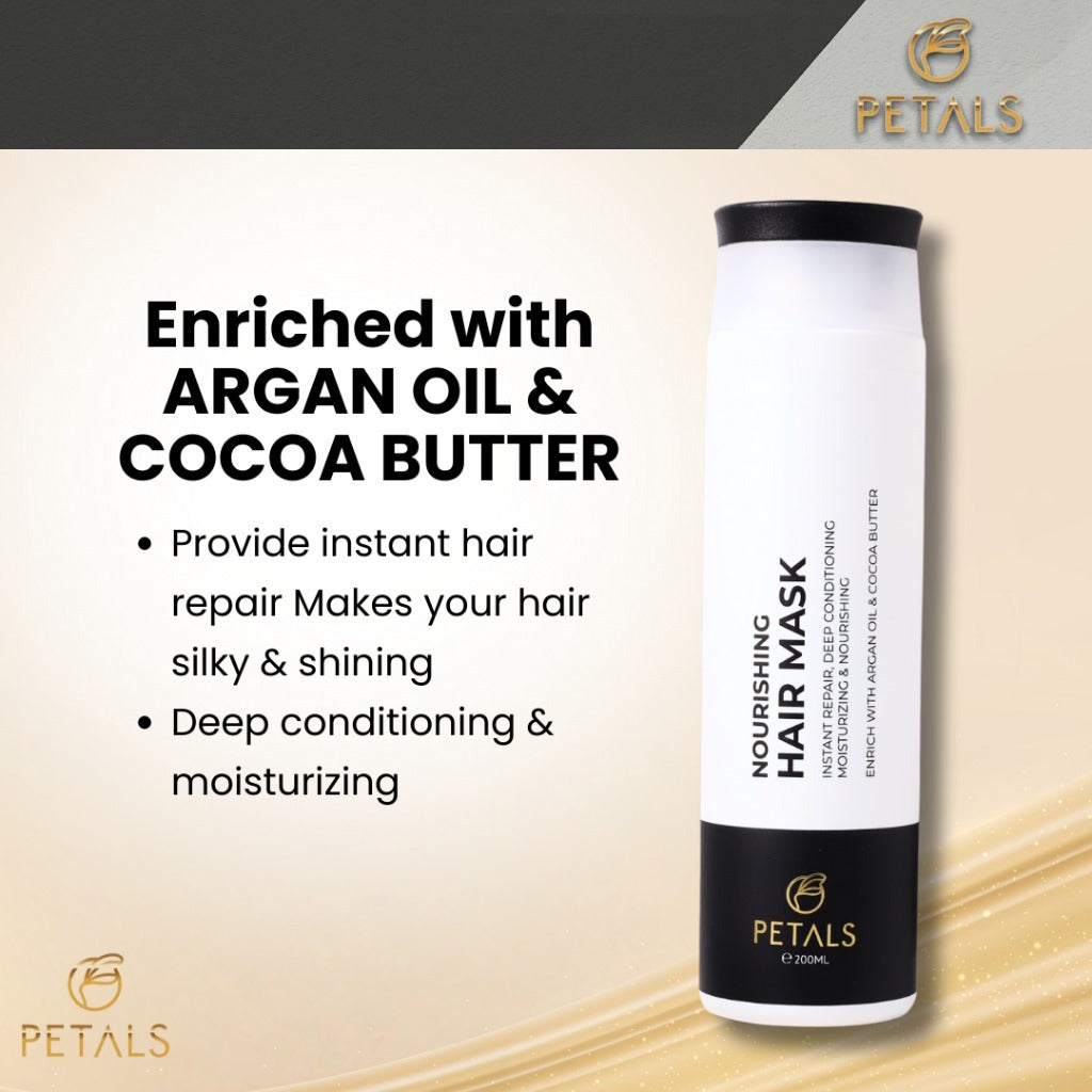 [PETALS] HAIR MASK CONDITIONER ARGAN OIL & COCOA BUTTER INSTANT REPAIR MOISTURIE NOURISH SILKY SHINE