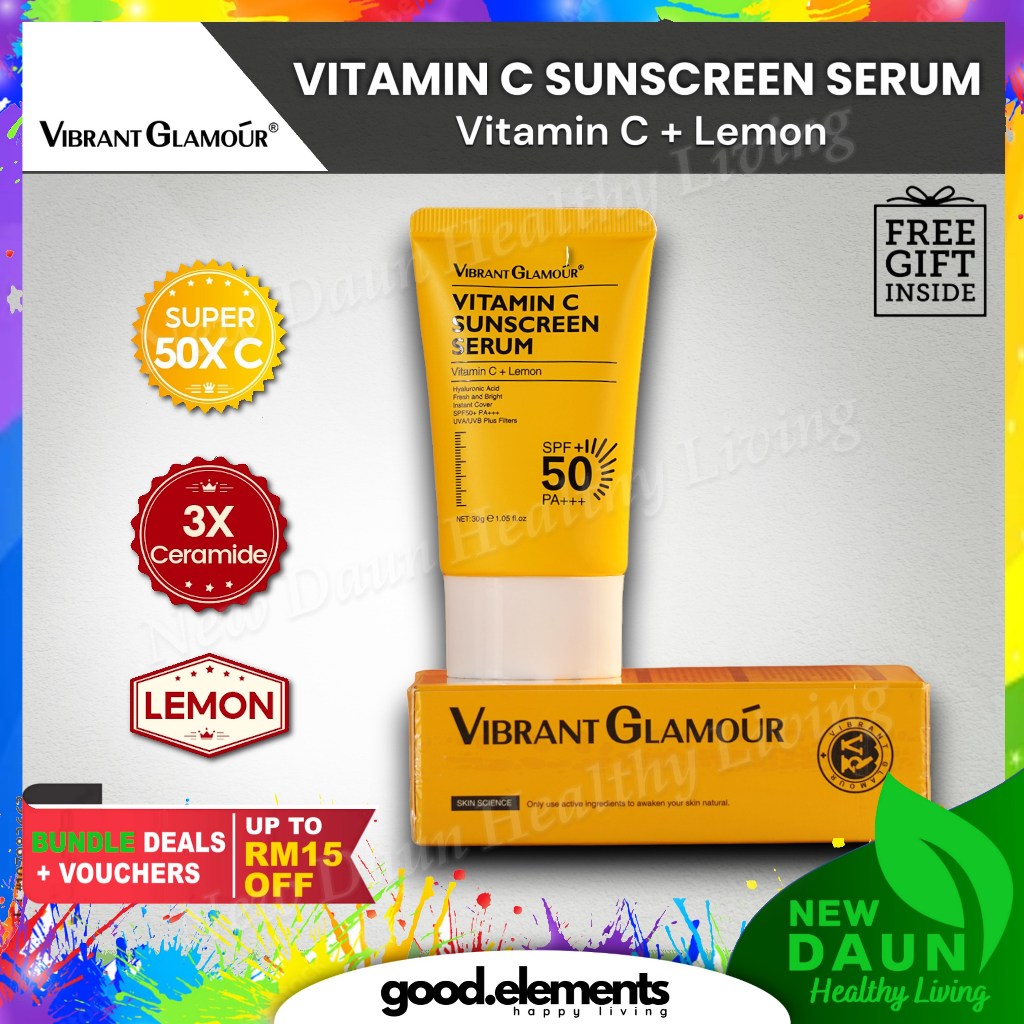 [VIBRANT GLAMOUR] Vitamin C Sunscreen Serum SPF 50+ PA+++ UVA/UVB Sunblock 3X Ceramide