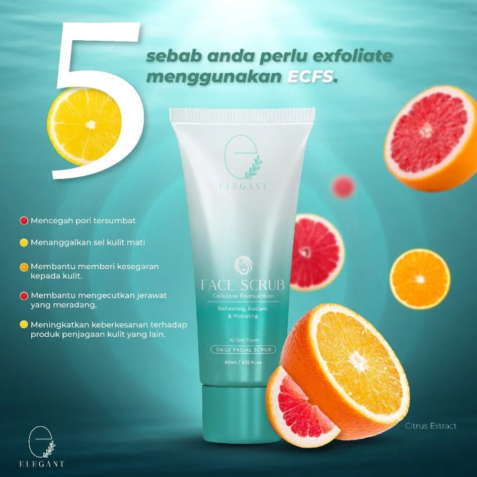 [ELEGANT] CELLULOSE FACE SCRUB (ECFS) Exfoliate Scrub Pori anti jerawat & penuaan deep cleansing
