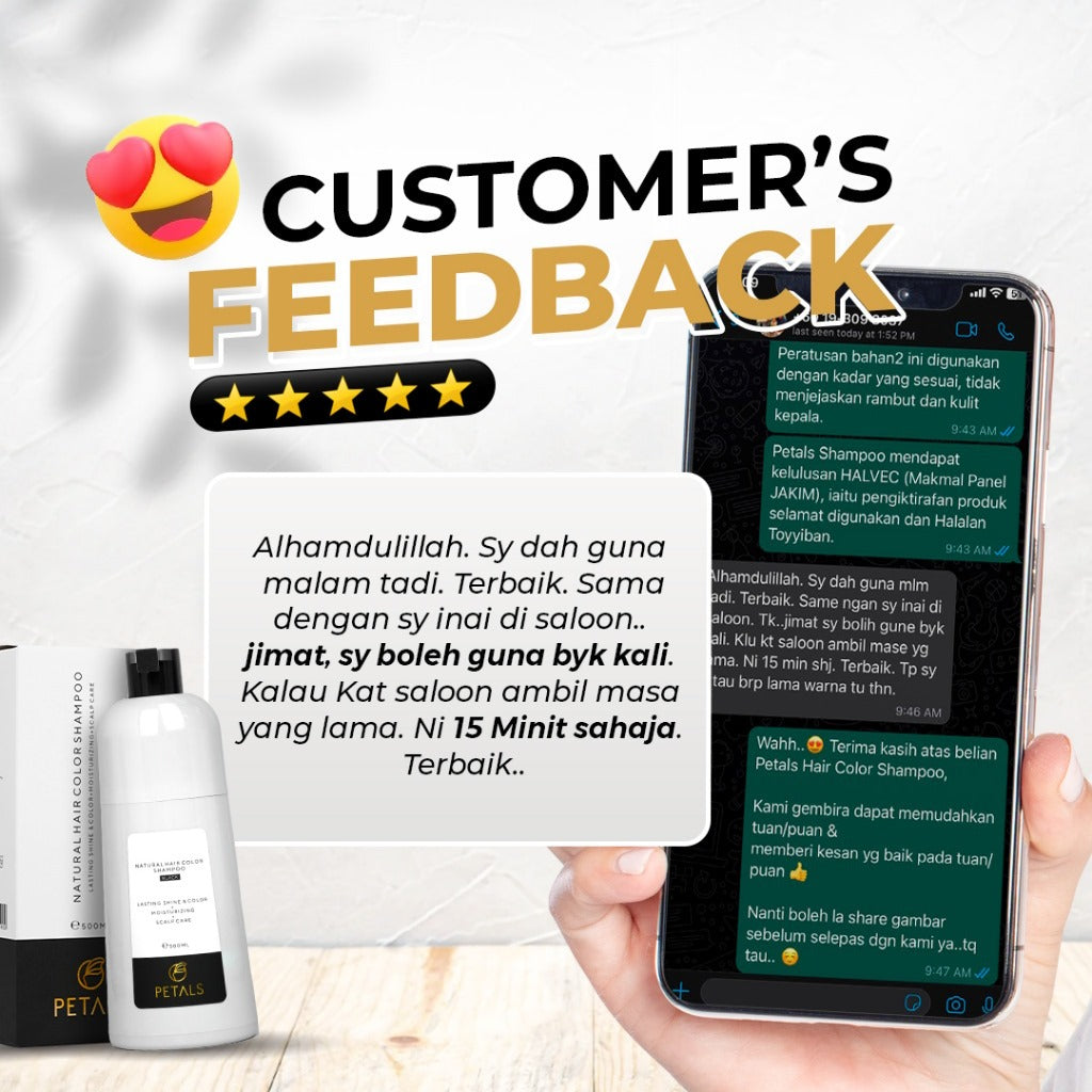 [PETALS] SYAMPOO RAMBUT HALAL HAIR COLOR SHAMPOO 15 MINIT WARNA TUTUP UBAN INAI HITAMKAN HENNA