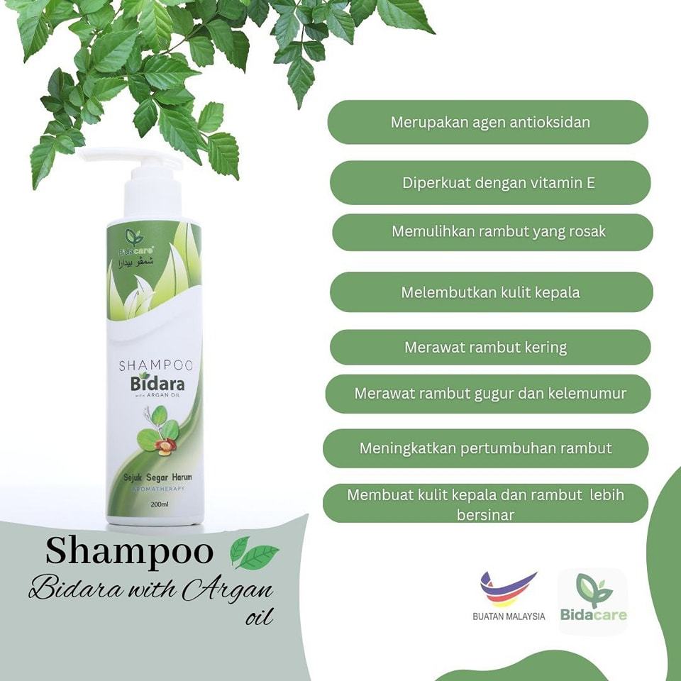 [BIDACARE] SHAMPOO BIDARA WITH ARGAN OIL 200ML Kesihatan kepala rambut cantik mood baik