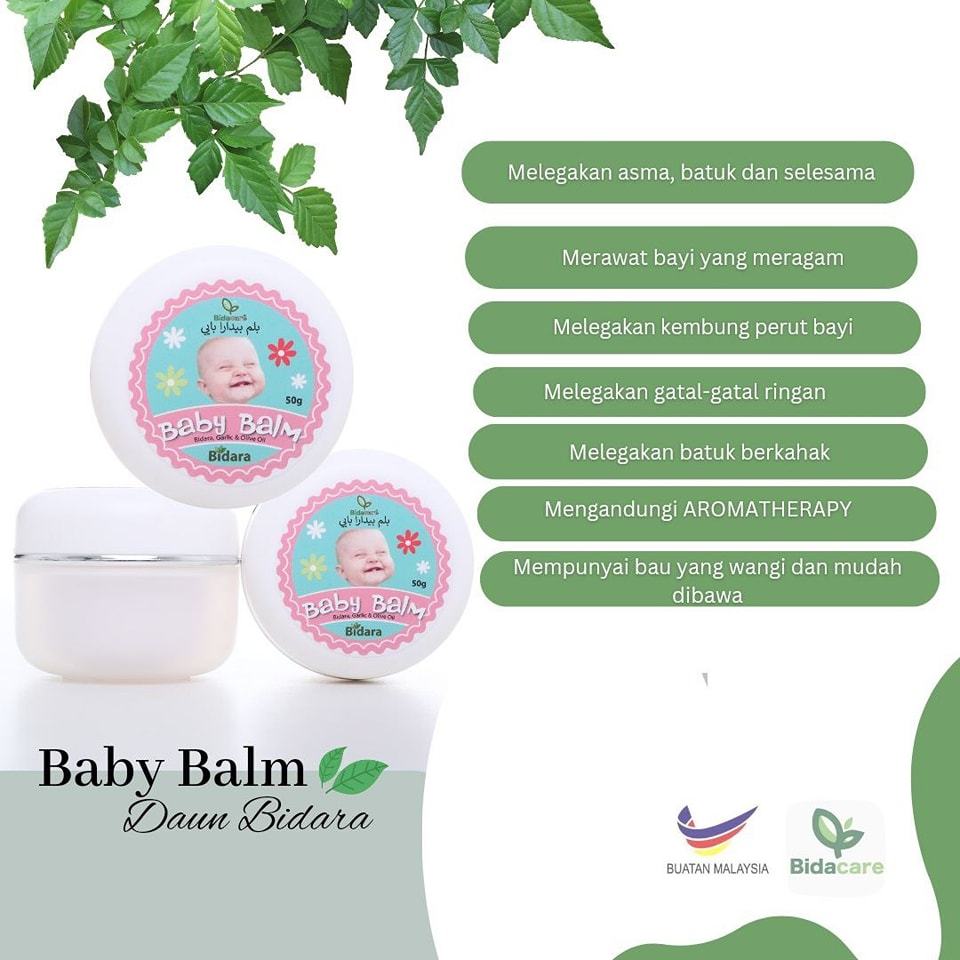 [BIDACARE] BABY BALM BIDARA AROMATHERAPY Bayi Anak Meragam Kembung Selsema Kahak 50g