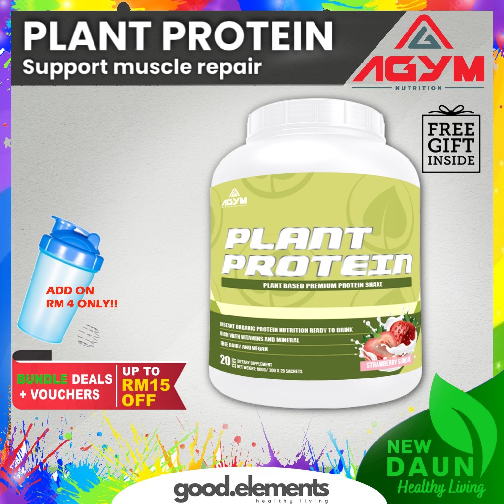 [AGYM NUTRITION] Premium Plant Protein 100% Vegan Halal 600g Strawberry Post Workout