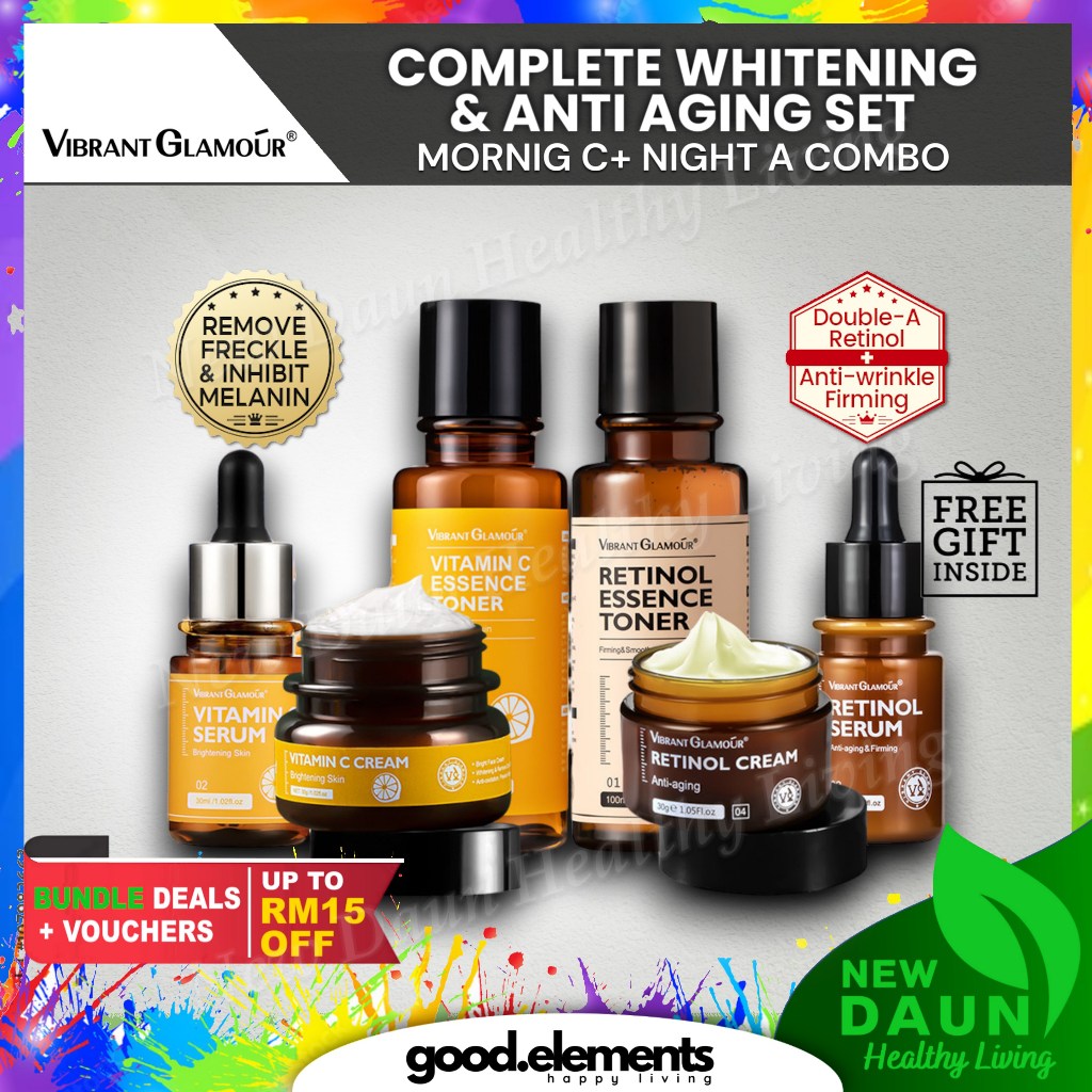 [FULL SET] [VIBRANT GLAMOUR] Retinol Vitamin C Face Cream Serum Essence Toner Set Anti-aging Whitening