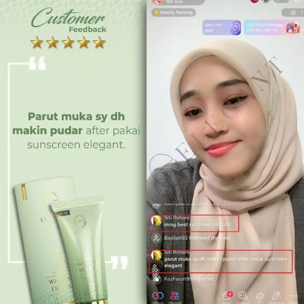 [ELEGANT] WHITENING EMULSION EWE SUNSCREEN SPF50++ 60ml | EBS Brightening Glowing Sunscreen 30ml