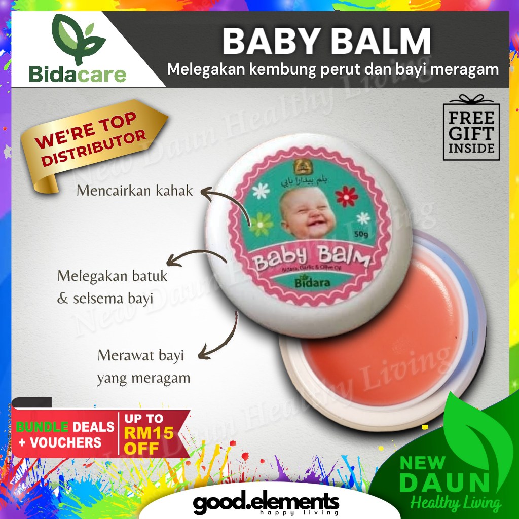 [BIDACARE] BABY BALM BIDARA AROMATHERAPY Bayi Anak Meragam Kembung Selsema Kahak 50g