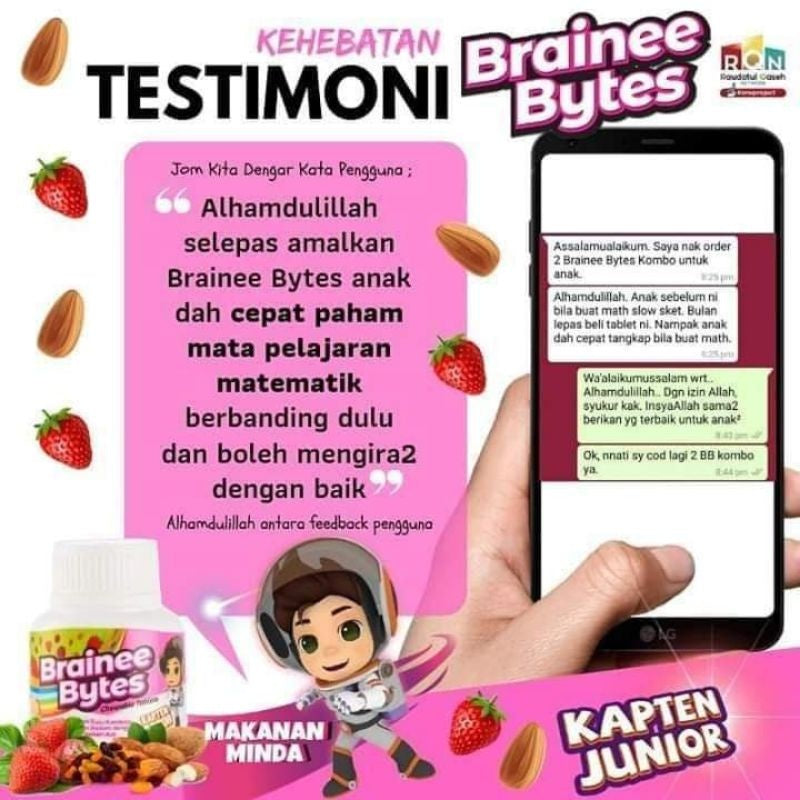 [QASEH GOLD] JUNIOR BRAINEE BYTES | TABLET MINDA | IQ BOOSTER | KURANG SELERA MAKAN | FOKUS