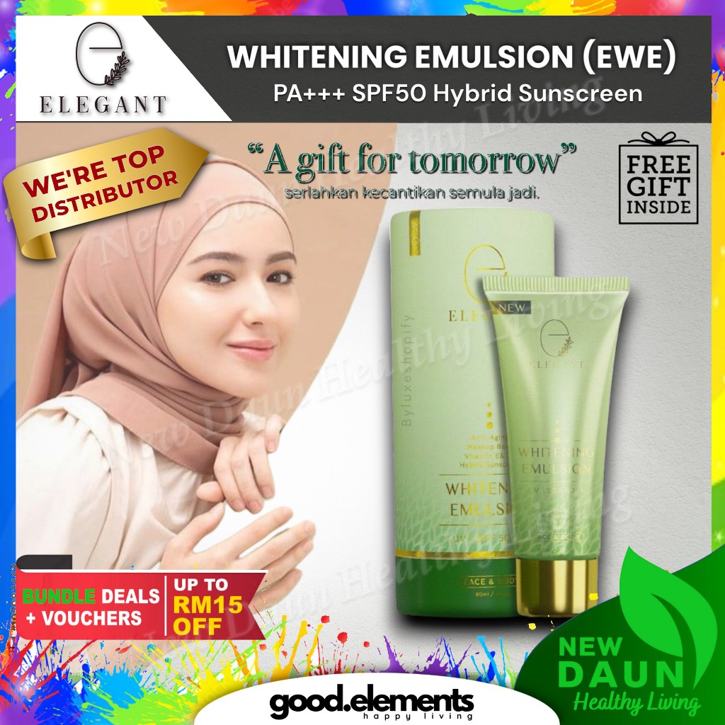 [ELEGANT] WHITENING EMULSION EWE SUNSCREEN SPF50++ 60ml | EBS Brightening Glowing Sunscreen 30ml