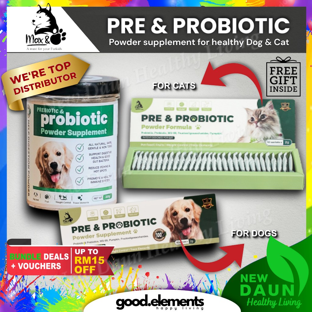 [MAX & PAW] PREBIOTIC & PROBIOTIC POWDER  All Natural Pet Supplement Multivitamin DOG & CAT