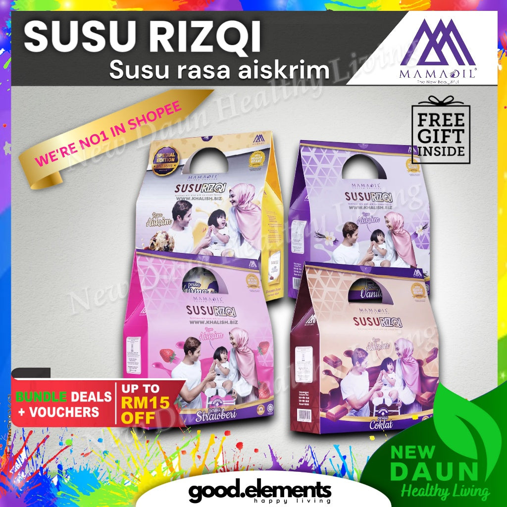 [MAMADIL] SUSU RIZQI Coklat Vanila Kurma Strawberi Sesuai untuk semua seawal 2 tahun & bantu ibu hamil