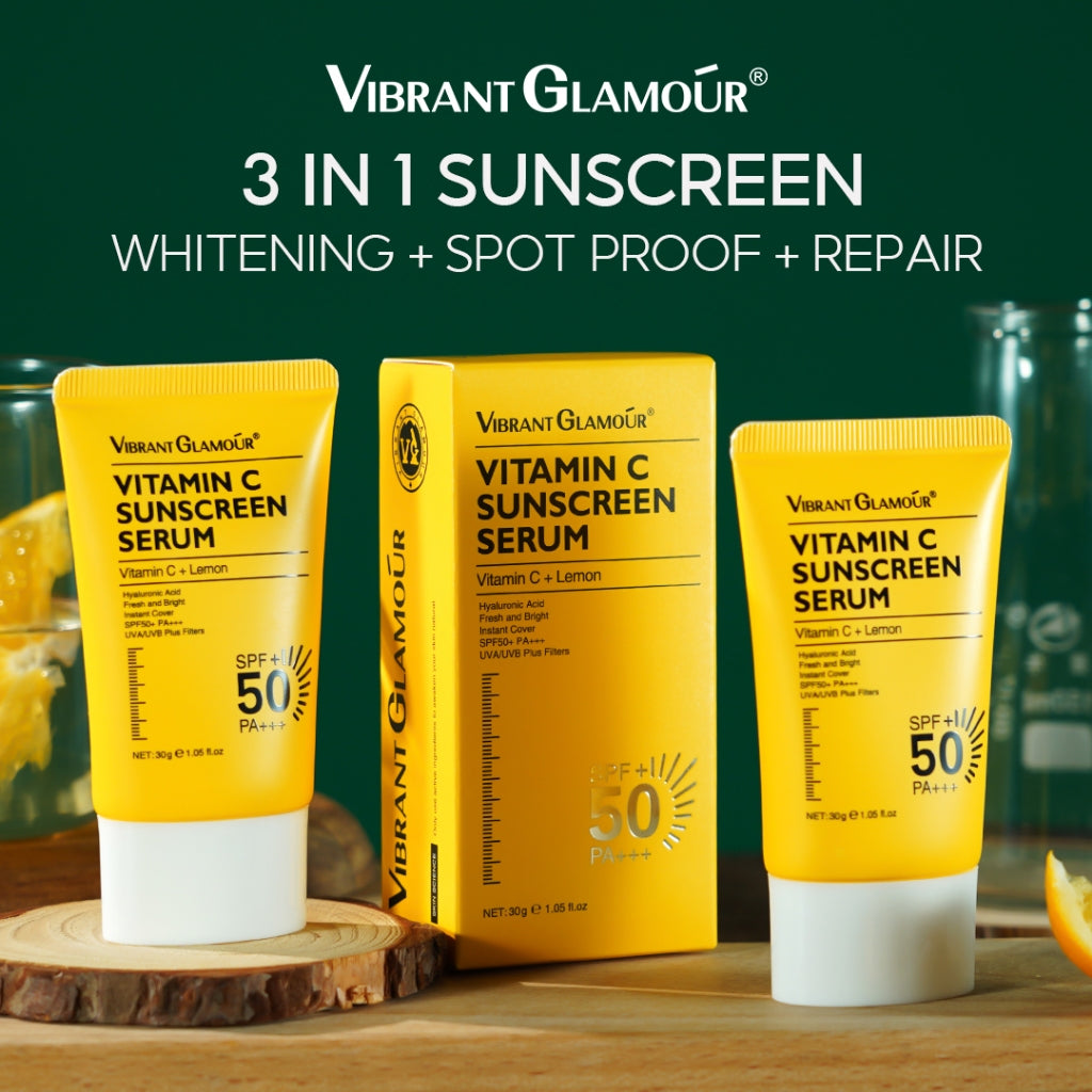 [VIBRANT GLAMOUR] Vitamin C Sunscreen Serum SPF 50+ PA+++ UVA/UVB Sunblock 3X Ceramide