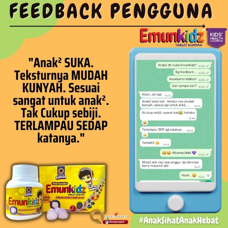[QASEH GOLD] JUNIOR EMUNKIDZ VITAMIN C | IMUN BOOSTER | SELSEMA | BATUK | DEMAM