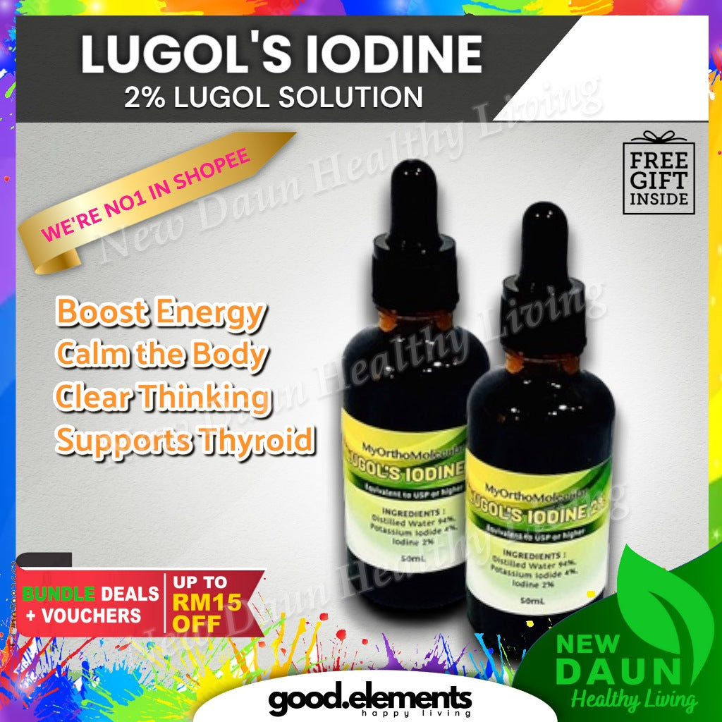 MYORTHOMOLECULAR LUGOL'S IODINE Iodin 2% Vegan Gluten Free Non GMO 55ml