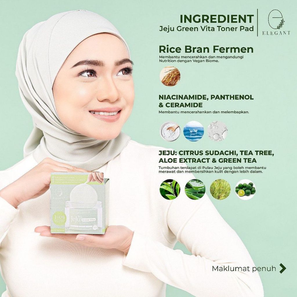 [ELEGANT] JEJU GREEN VITA TONER PAD New Range Green Tea Extract | Jeju Cleanser EJC