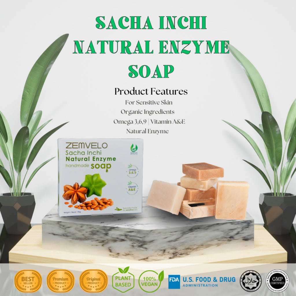 [ZEMVELO] SACHA INCHI SOAP Sabun Sacha Inchi Natural Enzyme Handmade Bar Soap 90g original