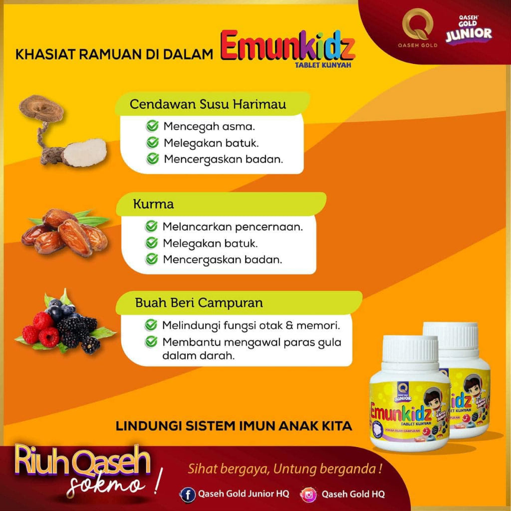 [QASEH GOLD] JUNIOR EMUNKIDZ VITAMIN C | IMUN BOOSTER | SELSEMA | BATUK | DEMAM