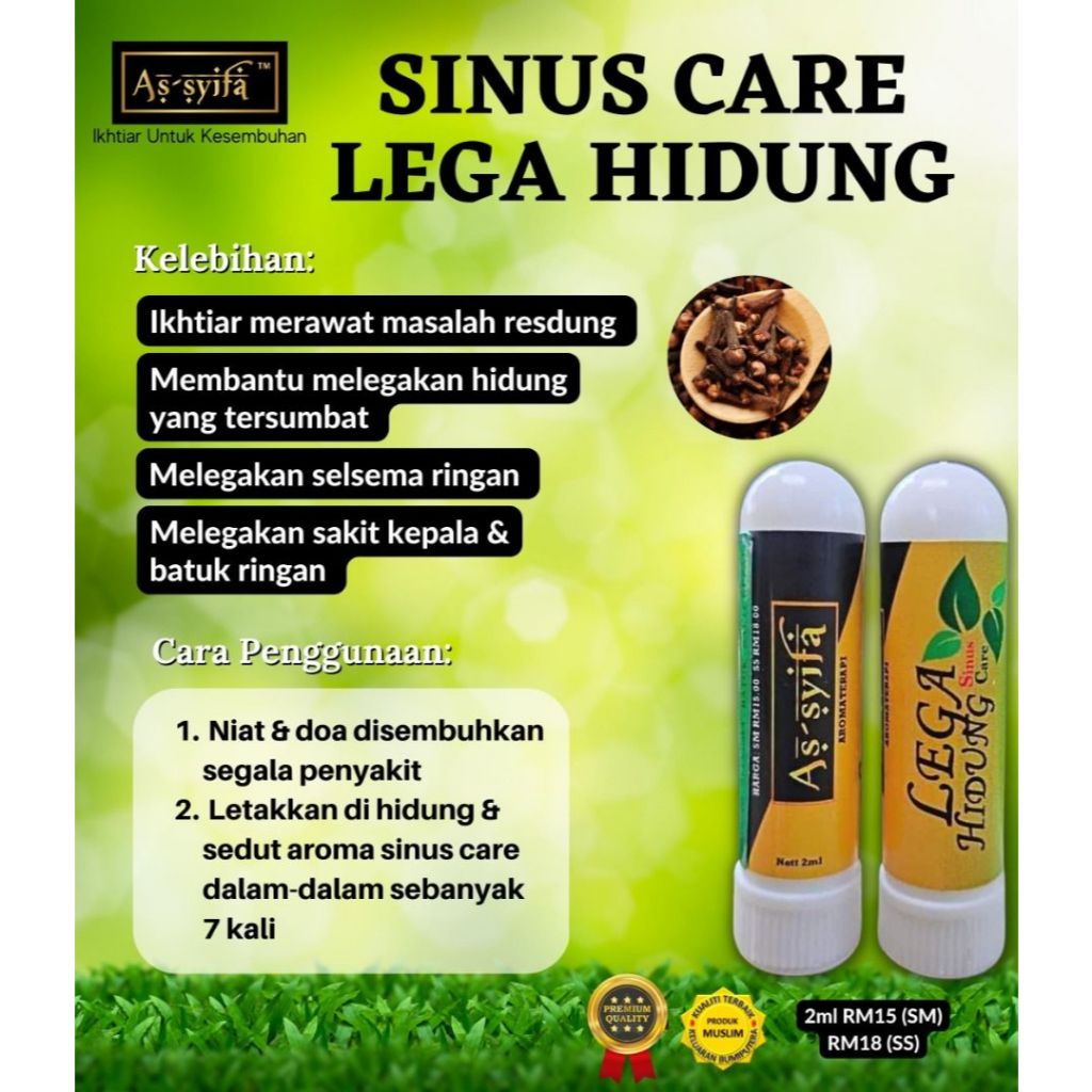 [BIDARA AS-SYIFA] SINUS CARE ASSYIFA (LEGA HIDUNG) CENGKIH INHALER Sakit kepala selsema batuk resdung