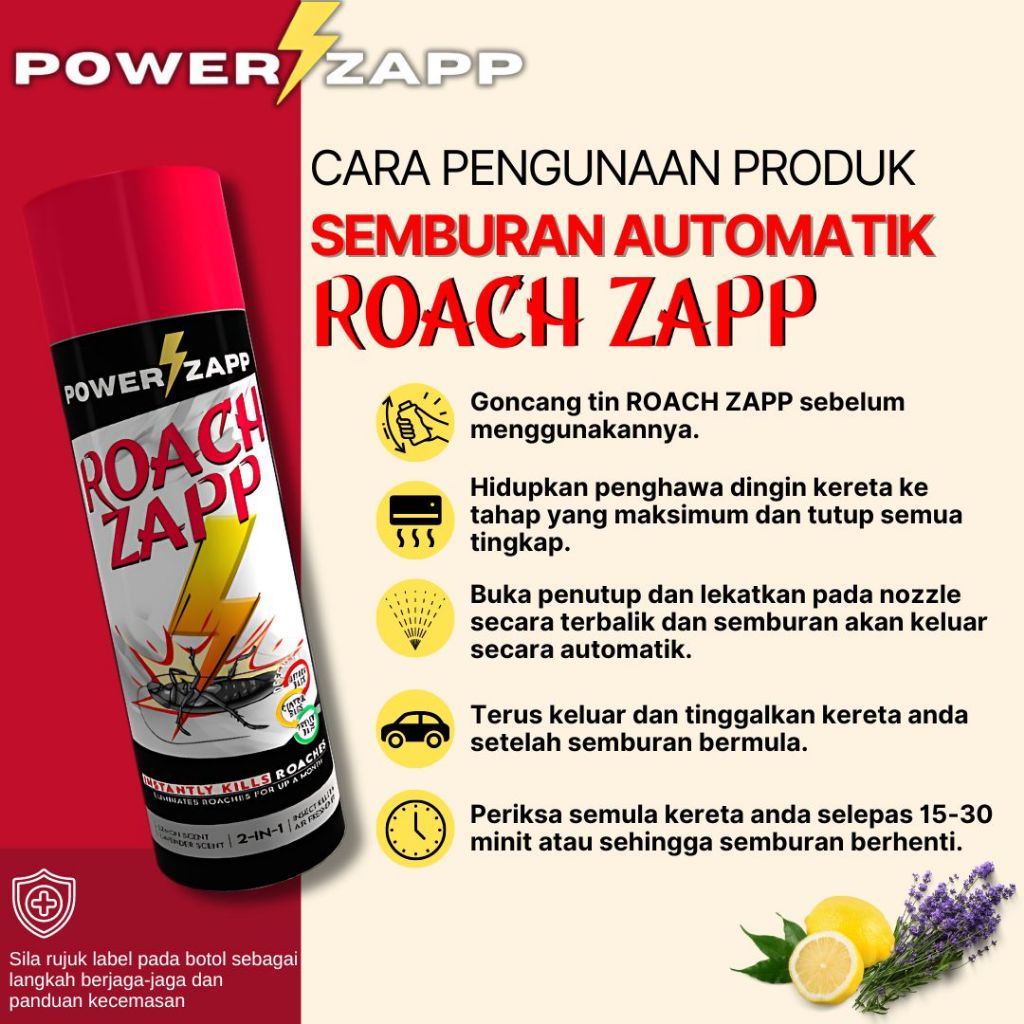 [POWERZAPP] ROACH ZAPP racun spray bomb lipas kereta tandas dapur 300ml Lemon Lavender