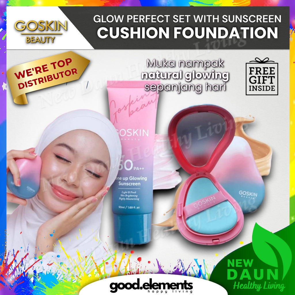 [GOSKIN BEAUTY] CUSHION FOUNDATION Glow Perfect Set with sunscreen Full Coverage 15g mesra wuduk