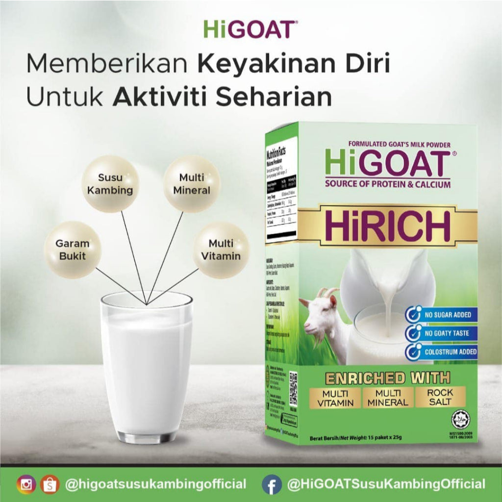 [HiGOAT] Hi Goat Hirich with Colostrum (15 Sachets) Added Multivitamin Mineral Rock Salt Susu Kambing
