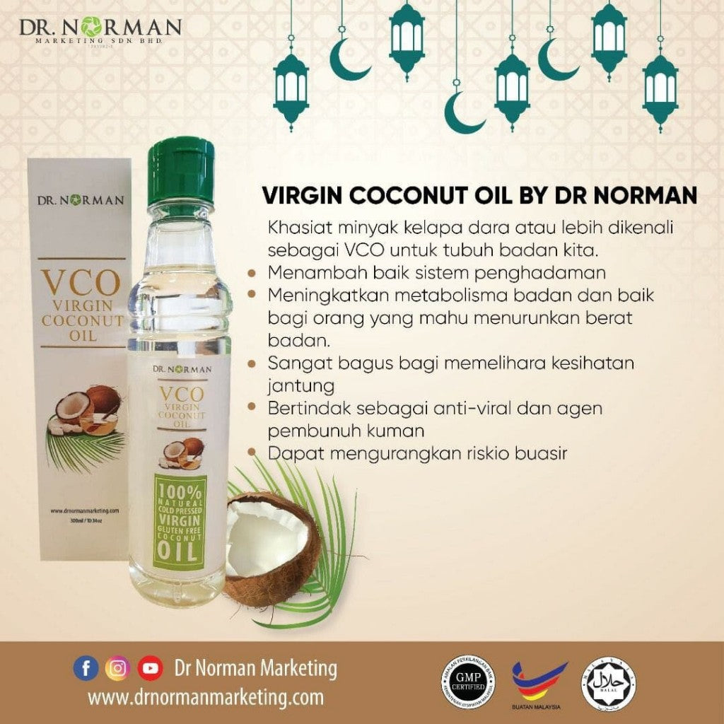 [DR NORMAN] VCO COLD PRESSED ORIGINAL VIRGIN COCONUT OIL 300ml  MINYAK KELAPA DARA ASLI