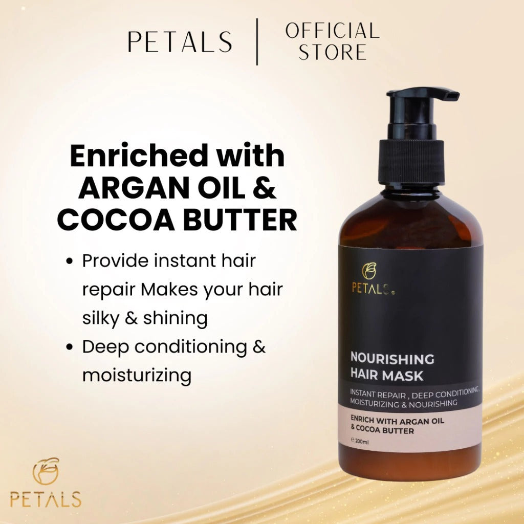 [PETALS] HAIR MASK CONDITIONER ARGAN OIL & COCOA BUTTER INSTANT REPAIR MOISTURIE NOURISH SILKY SHINE