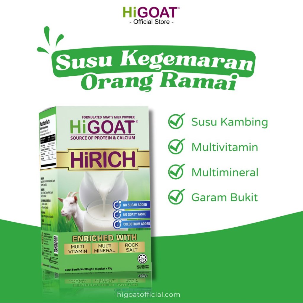 [HiGOAT] Hi Goat Hirich with Colostrum (15 Sachets) Added Multivitamin Mineral Rock Salt Susu Kambing