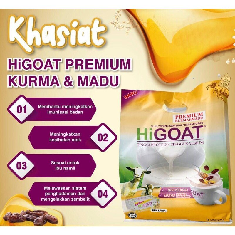 [HiGOAT] Hi Goat Premium with Dates and Honey (15 Sachets) Susu Kambing Premium Kurma dan Madu